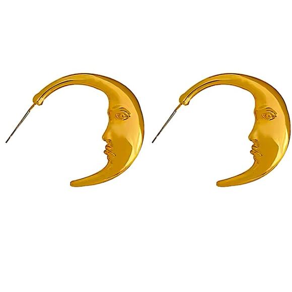 Gold Plated Moon Hoop Minimalist Earrings Earrings - Picture 6 of 6